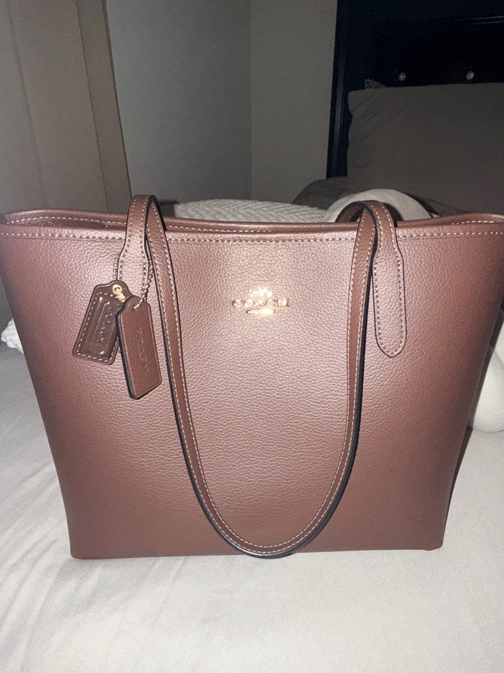 Coach Medium Maple Pebbled Leather Tote with Gold Hardware